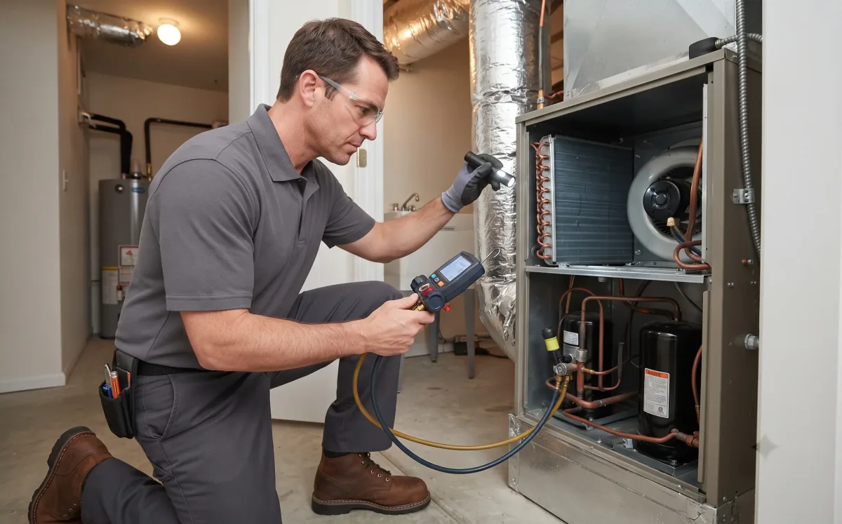 Technician inspecting mechanical equipment